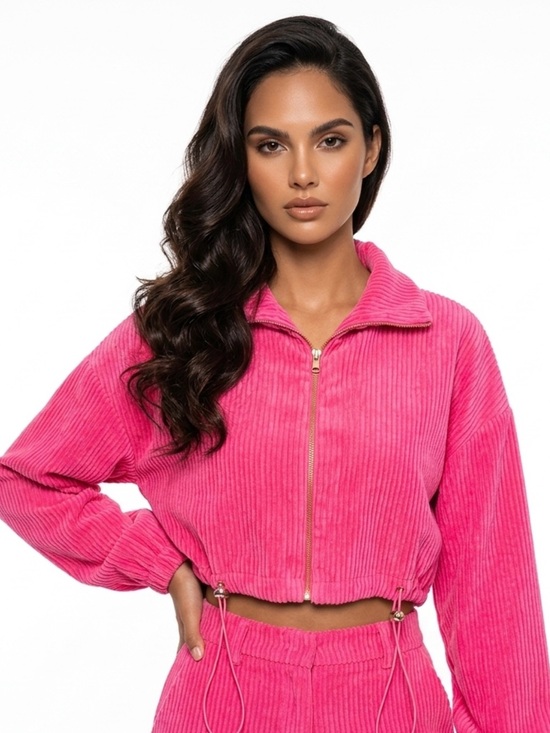 bella bliss Jackets & Blazers - bella bliss Pink Corduroy Zip Bomber Jacket